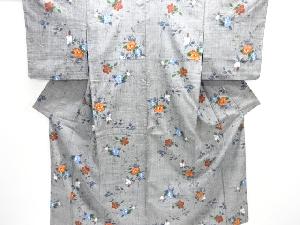 枝花模様織り出し手織り真綿小千谷紬着物